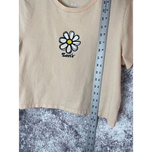 Levi's Pink Daisy Logo Cropped top Blouse Tee Shirt Women's Medium - Picture 6 of 9